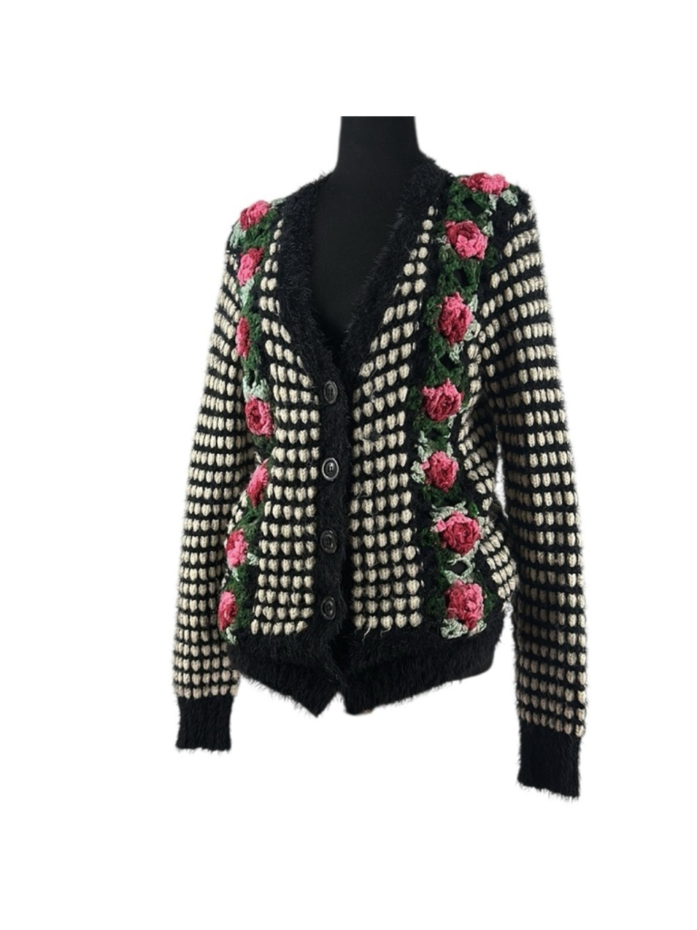 Tatienne knit cardigan floral open knit Sweater pretty girlie sz sm